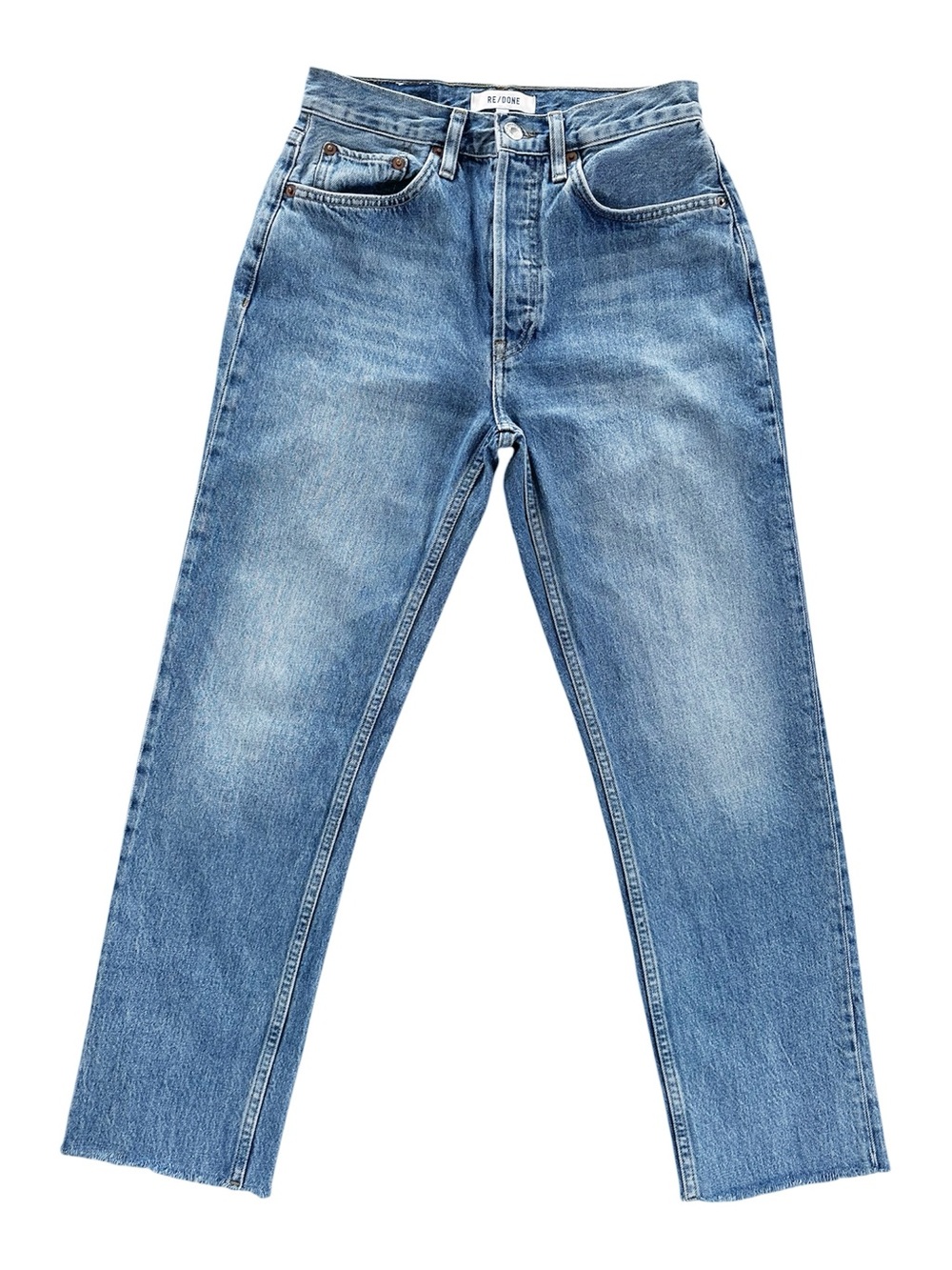 RE/DONE 70s High Rise Stove Pipe Jeans Medium Vain Raw Hem Ankle Size 25 EUC